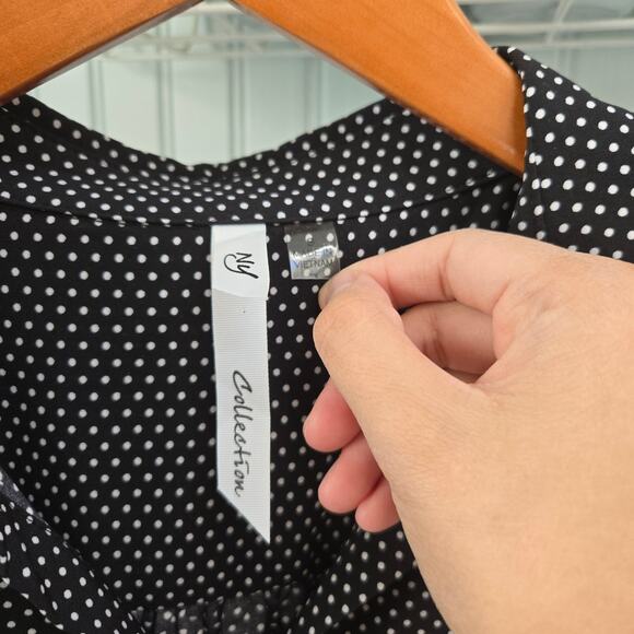 NY Collection Sleeveless Polka Dot Button Down Belted Shirt Dress - Picture 5 of 7